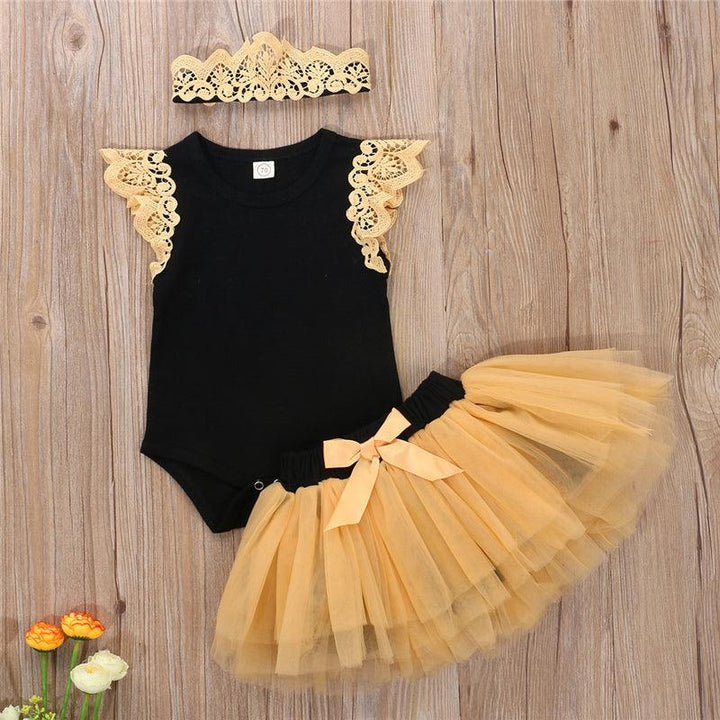 Summer Cute Baby Girl Pure Cotton Casual Clothing Suit Bow Ruffled Bodysuit Tutu Headband Baby Clothing - Mamofa Global Store