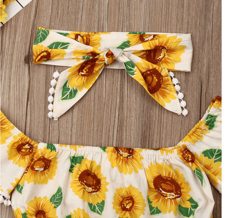 Girl Sunflower Print One-Shoulder Top Triangle Shorts Suit - Mamofa Global Store