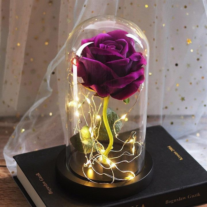 Mothers Day Wedding Favors Bridesmaid Gift Immortal Simulation Rose Glass Cover Luminous Led Ornament - Mamofa Global Store