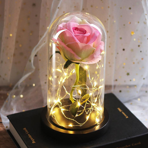 Mothers Day Wedding Favors Bridesmaid Gift Immortal Simulation Rose Glass Cover Luminous Led Ornament - Mamofa Global Store