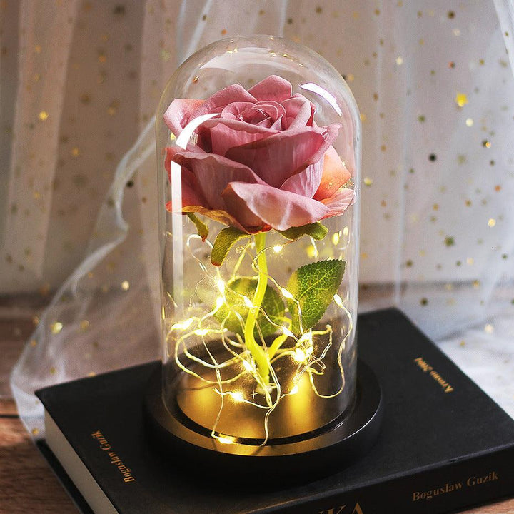 Mothers Day Wedding Favors Bridesmaid Gift Immortal Simulation Rose Glass Cover Luminous Led Ornament - Mamofa Global Store