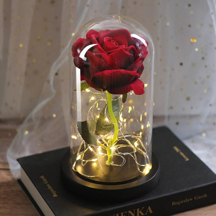 Mothers Day Wedding Favors Bridesmaid Gift Immortal Simulation Rose Glass Cover Luminous Led Ornament - Mamofa Global Store