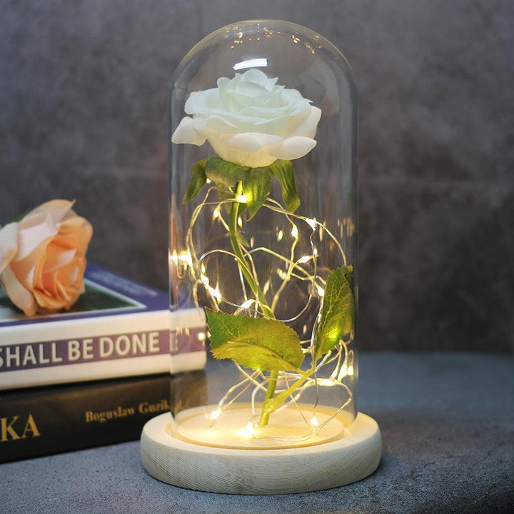 Mothers Day Wedding Favors Bridesmaid Gift Immortal Simulation Rose Glass Cover Luminous Led Ornament - Mamofa Global Store