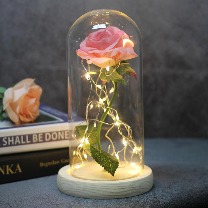 Mothers Day Wedding Favors Bridesmaid Gift Immortal Simulation Rose Glass Cover Luminous Led Ornament - Mamofa Global Store