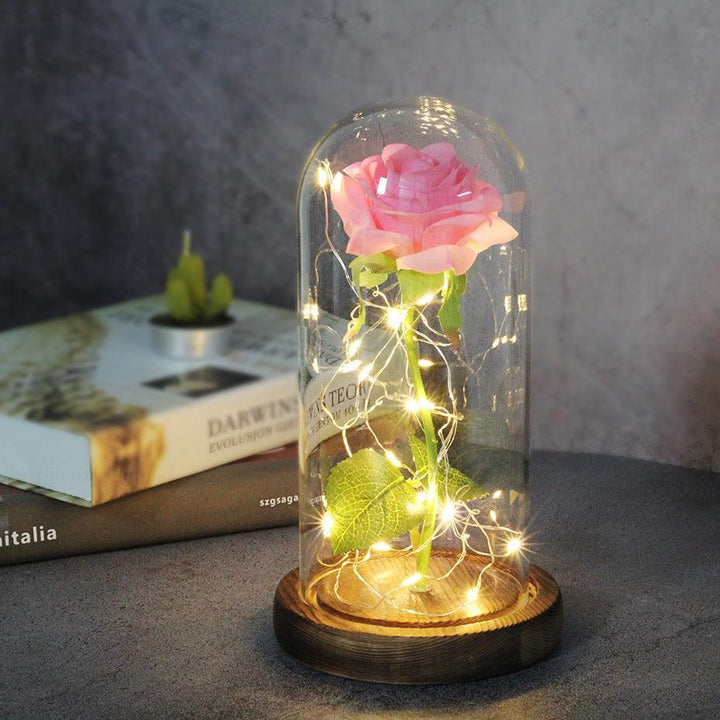 Mothers Day Wedding Favors Bridesmaid Gift Immortal Simulation Rose Glass Cover Luminous Led Ornament - Mamofa Global Store