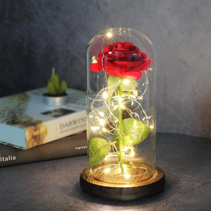 Mothers Day Wedding Favors Bridesmaid Gift Immortal Simulation Rose Glass Cover Luminous Led Ornament - Mamofa Global Store