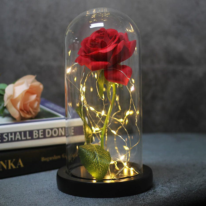 Mothers Day Wedding Favors Bridesmaid Gift Immortal Simulation Rose Glass Cover Luminous Led Ornament - Mamofa Global Store