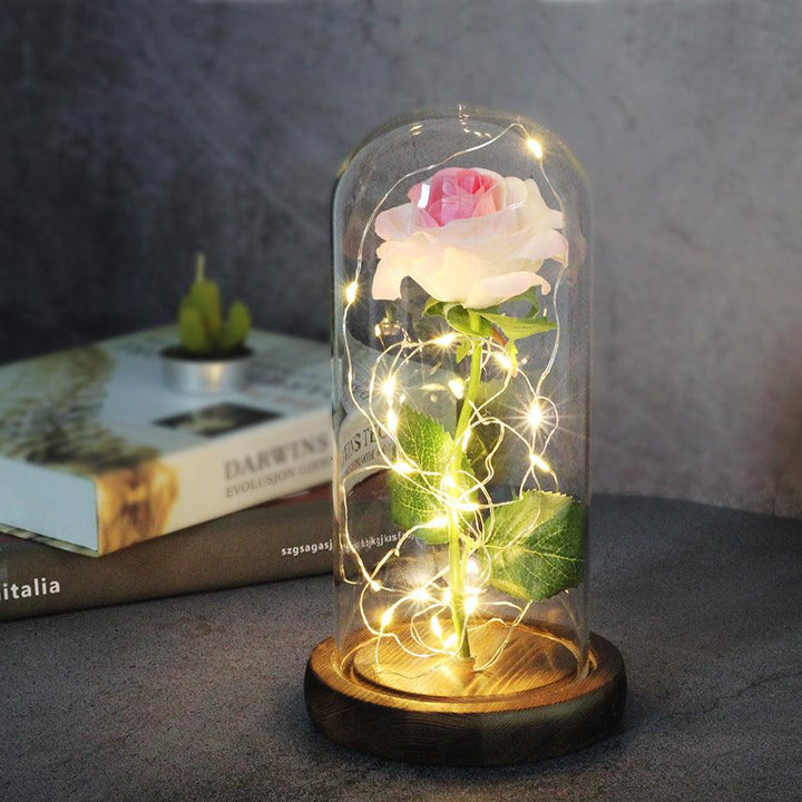 Mothers Day Wedding Favors Bridesmaid Gift Immortal Simulation Rose Glass Cover Luminous Led Ornament - Mamofa Global Store