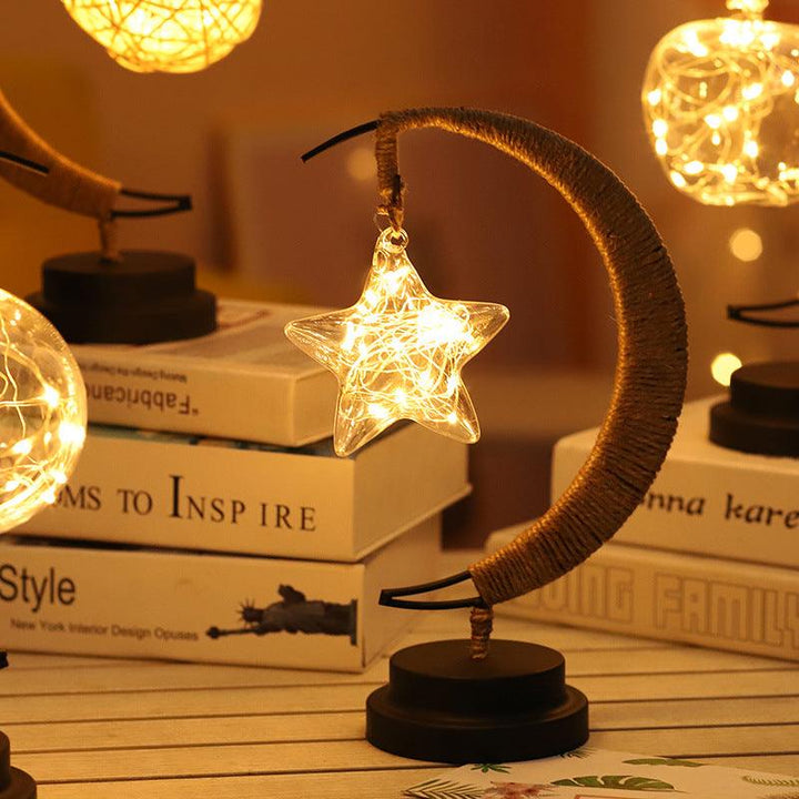 Led Moon Light Wrought Iron Ornament Light Star Shape Copper Wire Light Decorative Light USB Battery - Mamofa Global Store