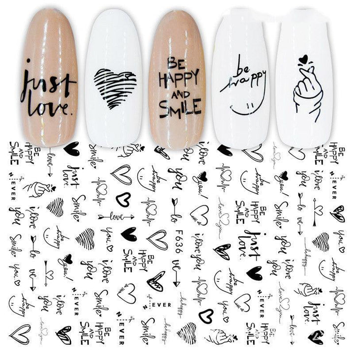 Cross-Border Nail Stickers New Japanese European And American 3D Hot Stamping Full Stickers Black And White Rose Heart-Shaped Ink Nail Decals - Mamofa Global Store