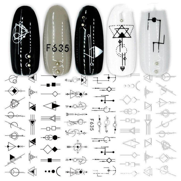 Cross-Border Nail Stickers New Japanese European And American 3D Hot Stamping Full Stickers Black And White Rose Heart-Shaped Ink Nail Decals - Mamofa Global Store