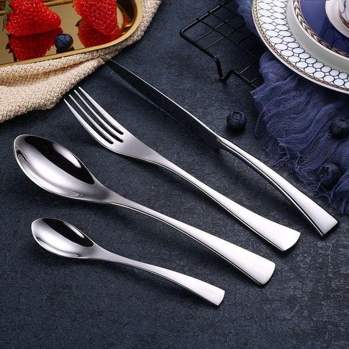 4PCS Set Black Stainless Steel Cutlery Korean Dinnerware Set Gifts Mirror Polishing Silverware Sets Scoop Knife and Fork Sets - Mamofa Global Store