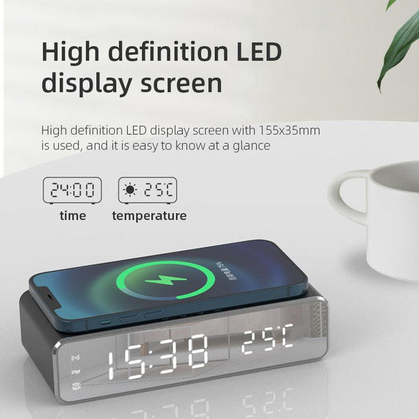 Electric Wireless Phone Charger, Clock, HD Thermometer, Mirror, Clock with Charger - Mamofa Global Store