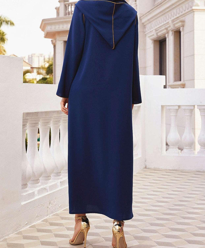 Abaya Navy Gold-rimmed Hand-sewn Diamond Hooded Robe - Mamofa Global Store