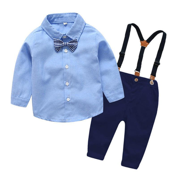 Boys Gentleman Bib Pant Suit Long Sleeve Bow Tie - Mamofa Global Store