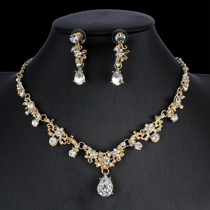 Golden Zircon Jewelry Set Bridal Necklace Earrings Wedding Two-piece Set - Mamofa Global Store