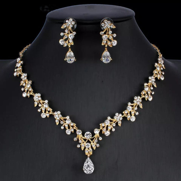 Golden Zircon Jewelry Set Bridal Necklace Earrings Wedding Two-piece Set - Mamofa Global Store