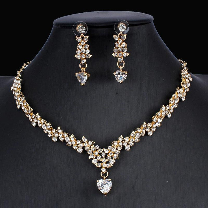 Golden Zircon Jewelry Set Bridal Necklace Earrings Wedding Two-piece Set - Mamofa Global Store