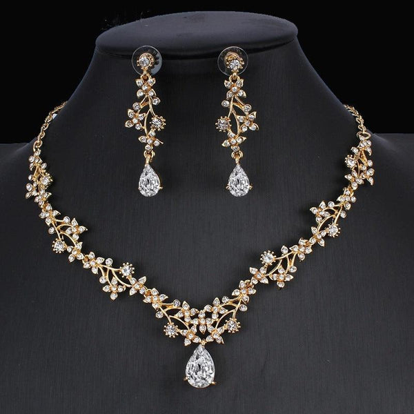 Golden Zircon Jewelry Set Bridal Necklace Earrings Wedding Two-piece Set - Mamofa Global Store