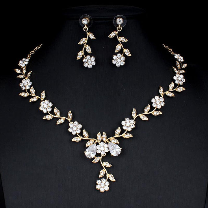 Golden Zircon Jewelry Set Bridal Necklace Earrings Wedding Two-piece Set - Mamofa Global Store