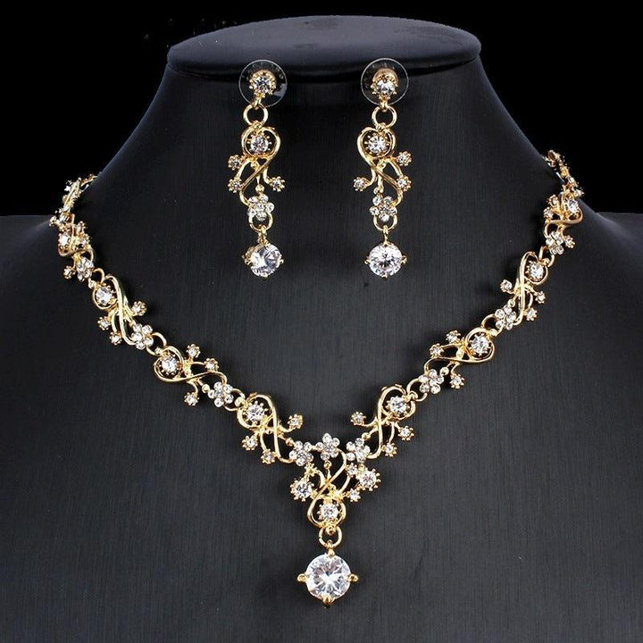 Golden Zircon Jewelry Set Bridal Necklace Earrings Wedding Two-piece Set - Mamofa Global Store