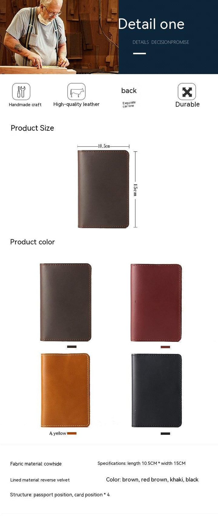 Genuine Leather Passport Holder Vertical Cowhide Simple Handmade - Mamofa Global Store