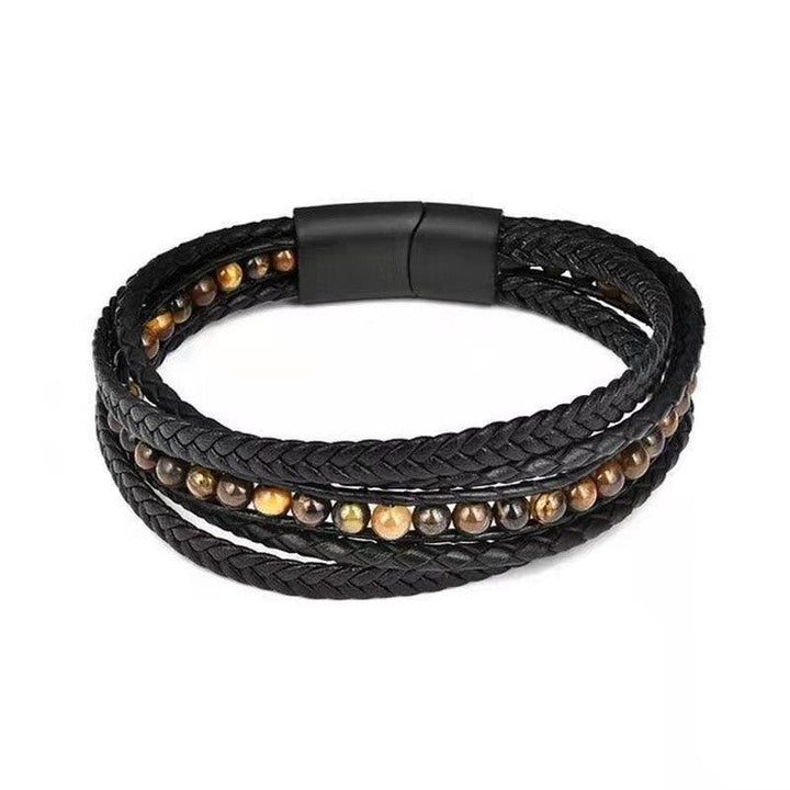 Volcanic Rock Men's Leather Cord Bracelet - Mamofa Global Store