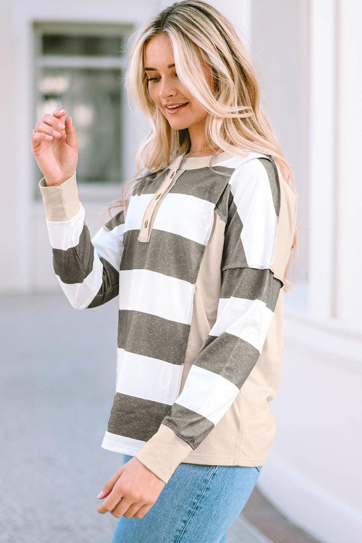 Colored Pullover Loose Casual Striped Printed Long Sleeves Women - Mamofa Global Store