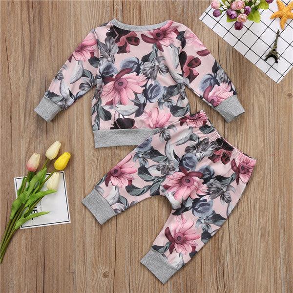 Set Autumn Style Baby Girl Clothing Sets Newborn Clothes Leisure Flower Printing Suitbaby Girl Clothes Sets - Mamofa Global Store