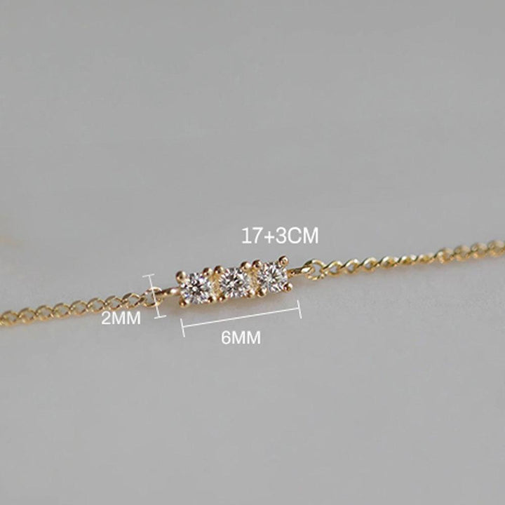 Daily Minimalist Bracelet 925 Sterling Silver Gold Plated Three Diamond Micro Inlaid - Mamofa Global Store