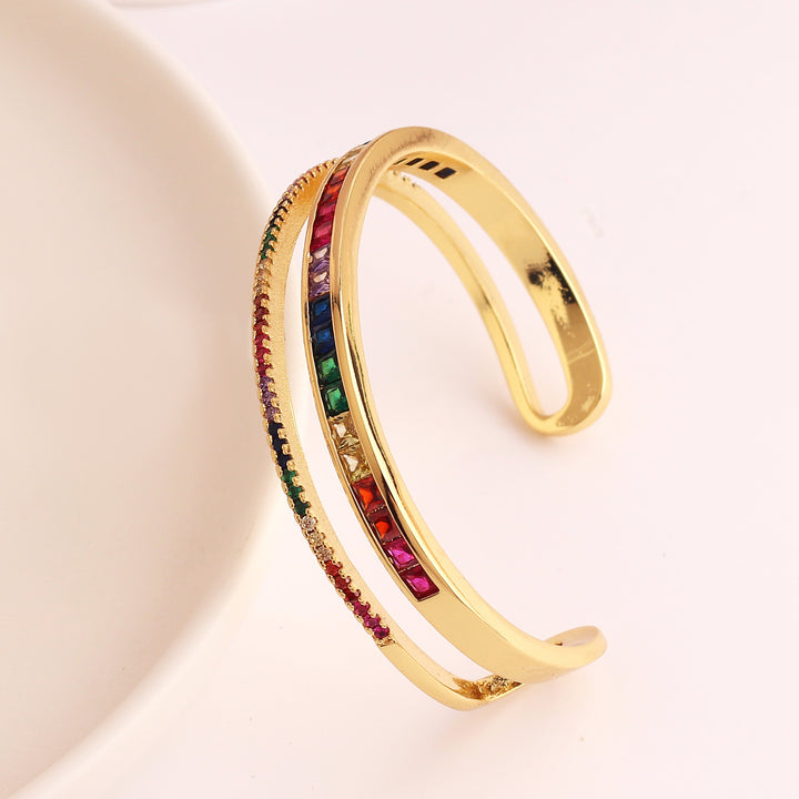 Personalized Double-layer Colorful Crystals C- Shaped Rainbow Bracelet - Mamofa Global Store