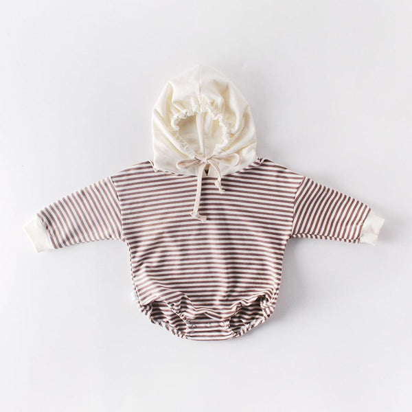 Ins Autumn Baby Striped Baby Clothes Hooded One-piece Hatching Climbing Suit Thickened - Mamofa Global Store