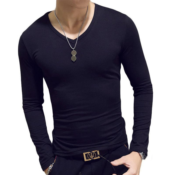 Slim-Fit Solid Color Round Neck Pullover Men's - Mamofa Global Store