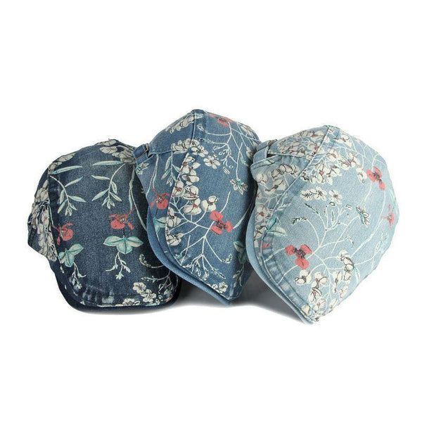 Denim Hat Advance Hats Flower Printed All-matching Peaked Cap - Mamofa Global Store