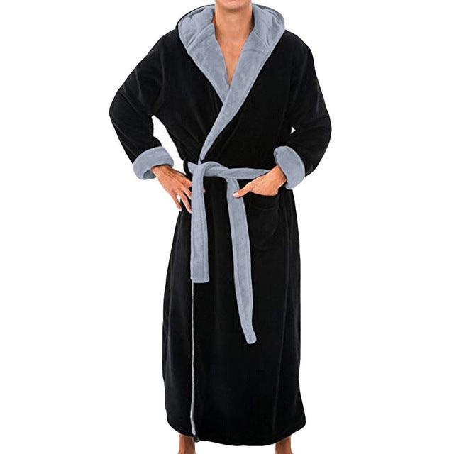 Men BathRobe Flannel Hooded Thick Casual Winter - Mamofa Global Store