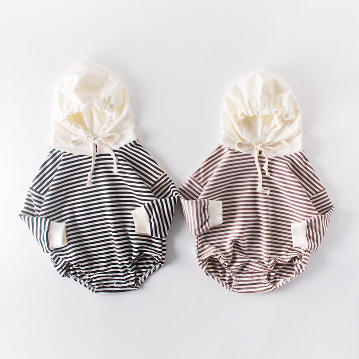 Ins Autumn Baby Striped Baby Clothes Hooded One-piece Hatching Climbing Suit Thickened - Mamofa Global Store