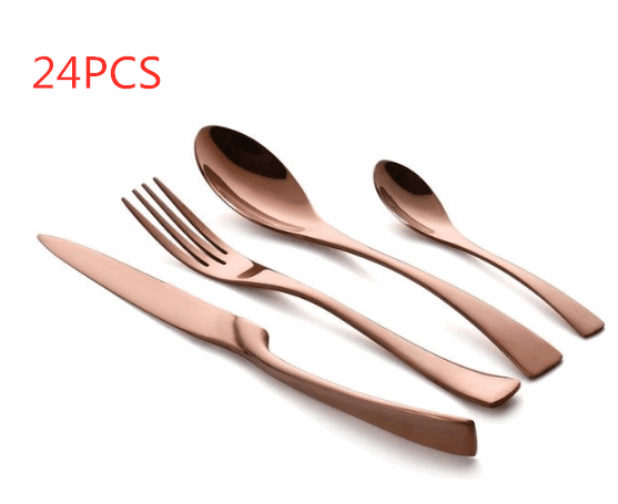 4PCS Set Black Stainless Steel Cutlery Korean Dinnerware Set Gifts Mirror Polishing Silverware Sets Scoop Knife and Fork Sets - Mamofa Global Store