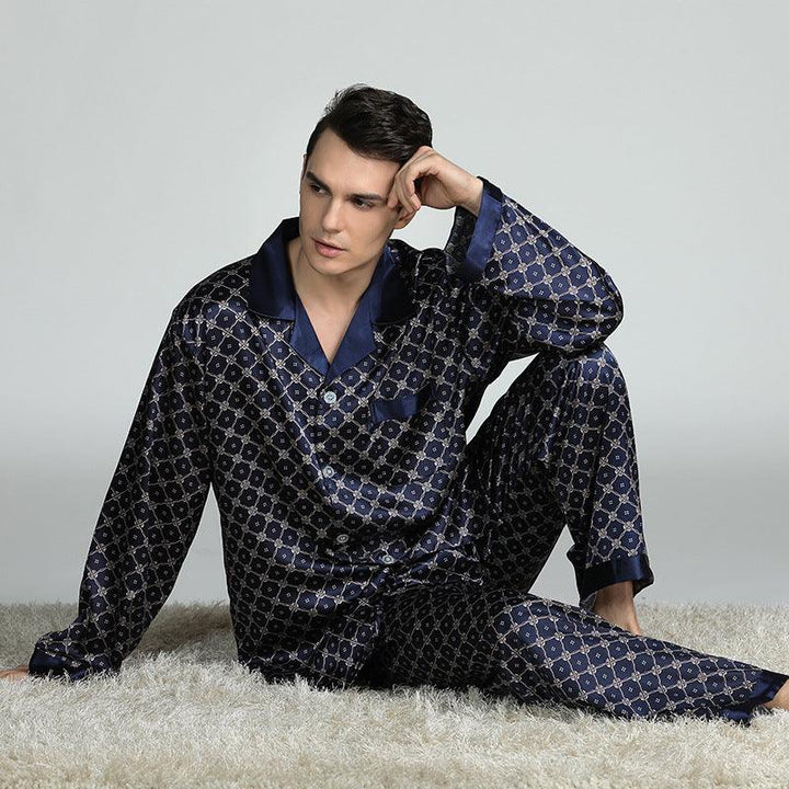 Men's Printed Silk Pajamas Spring And Summer Long-Sleeved Suit - Mamofa Global Store