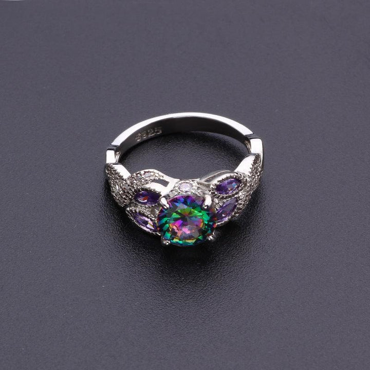 Hesheng Amazon Hot Hot Sale Colorful Water Drop Oval Zircon Women's Ring Silver Plated Exquisite Jewelry - Mamofa Global Store