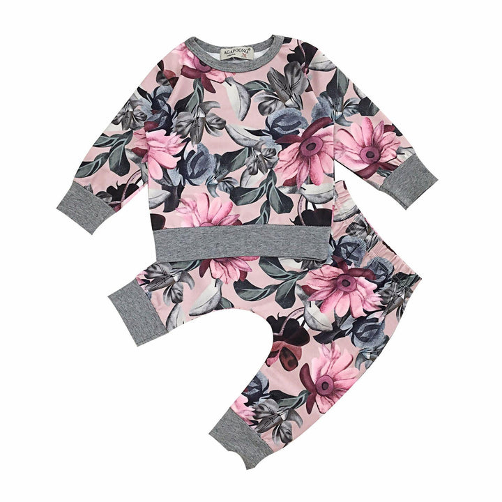 Set Autumn Style Baby Girl Clothing Sets Newborn Clothes Leisure Flower Printing Suitbaby Girl Clothes Sets - Mamofa Global Store