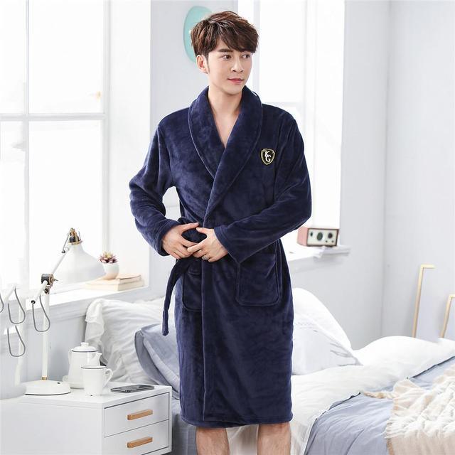 Winter Flannel Lovers Robe Gown Elegant Solid Casual Sleepwe - Mamofa Global Store