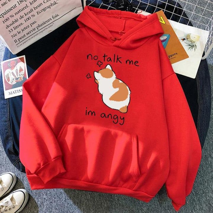 No Talk Me Cute Angry Cat Print Women Hoodie - Mamofa Global Store