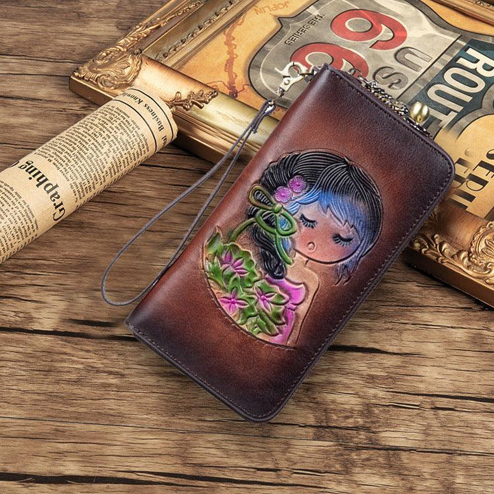 RFID Anti-theft Swiping Women's Handmade First Layer Cowhide Wallet - Mamofa Global Store
