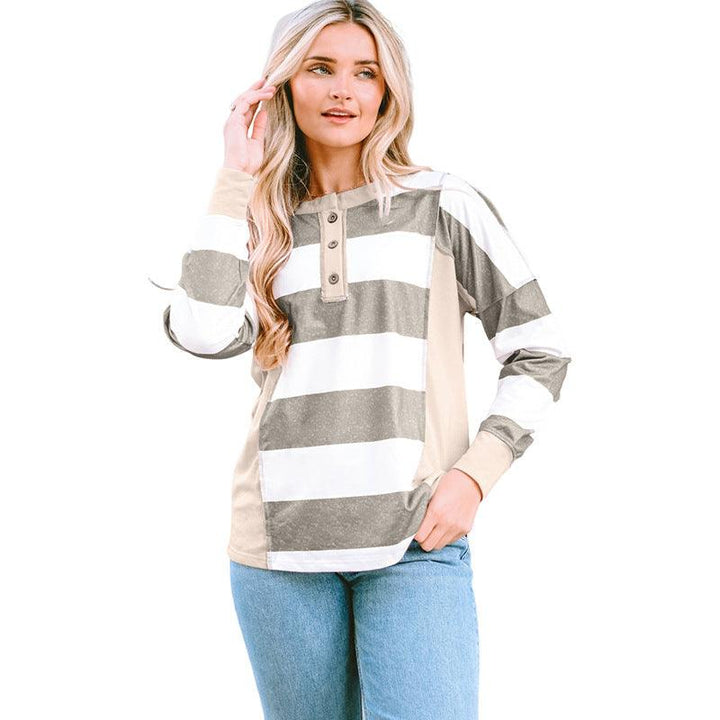 Colored Pullover Loose Casual Striped Printed Long Sleeves Women - Mamofa Global Store