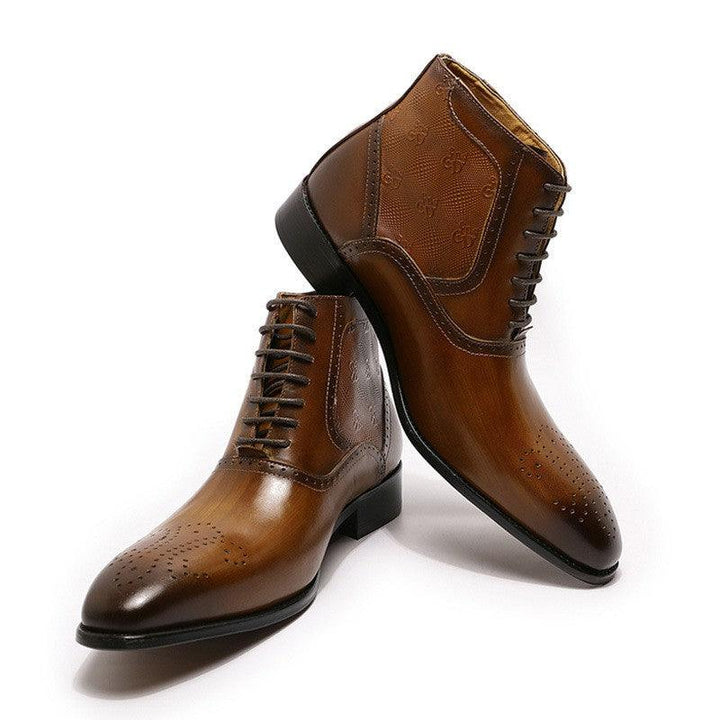 Men's Pointed Leather Boots Front Lace-up Boots - Mamofa Global Store