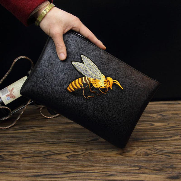 Bee Embroidered Men's Handheld Envelope Bag - Mamofa Global Store