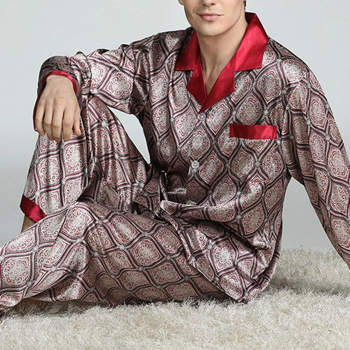 Men's Printed Silk Pajamas Spring And Summer Long-Sleeved Suit - Mamofa Global Store