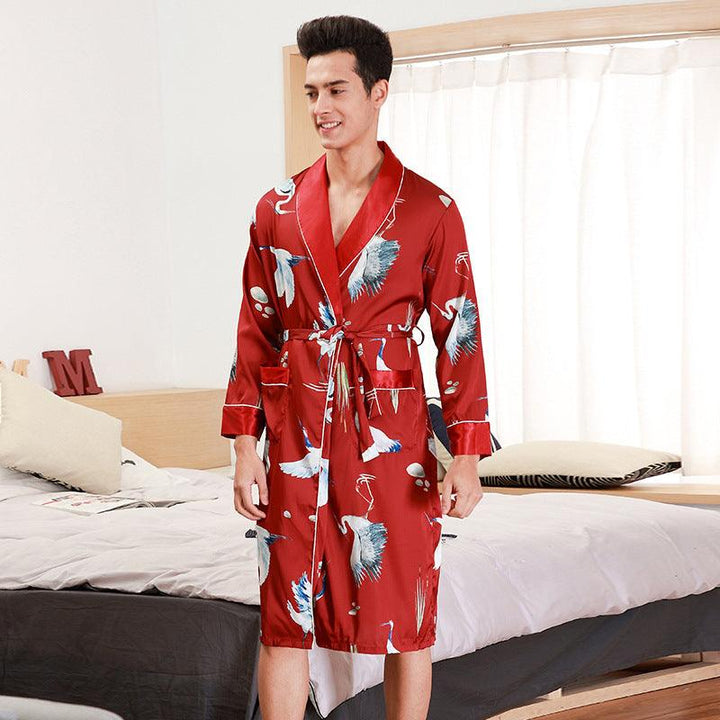 Long-Sleeved Nightgown Men's Bathrobe Silk Homewear - Mamofa Global Store