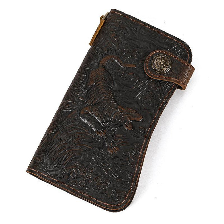 Men's Crazy Horse Leather Long Chain Anti-theft Wallet - Mamofa Global Store