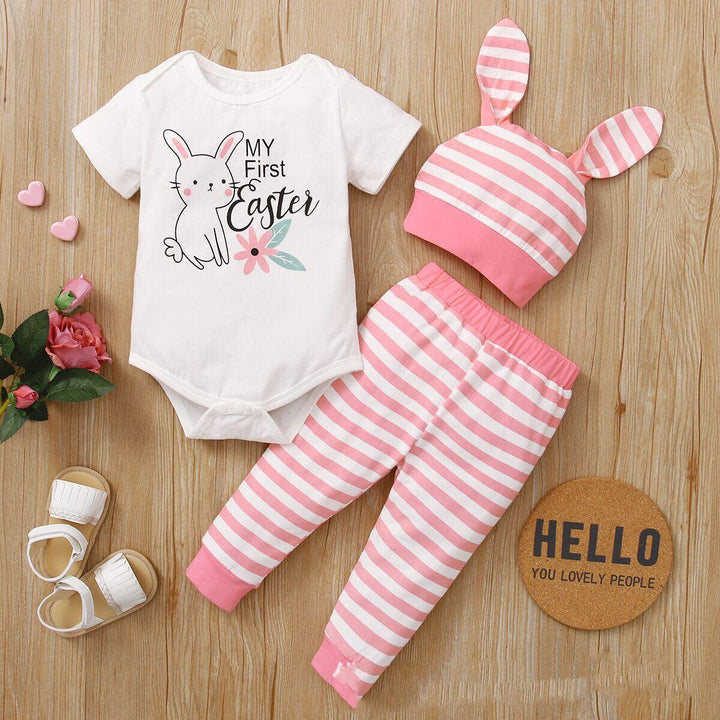 New Easter Print Rabbit Romper Three Piece 2 Colors - Mamofa Global Store